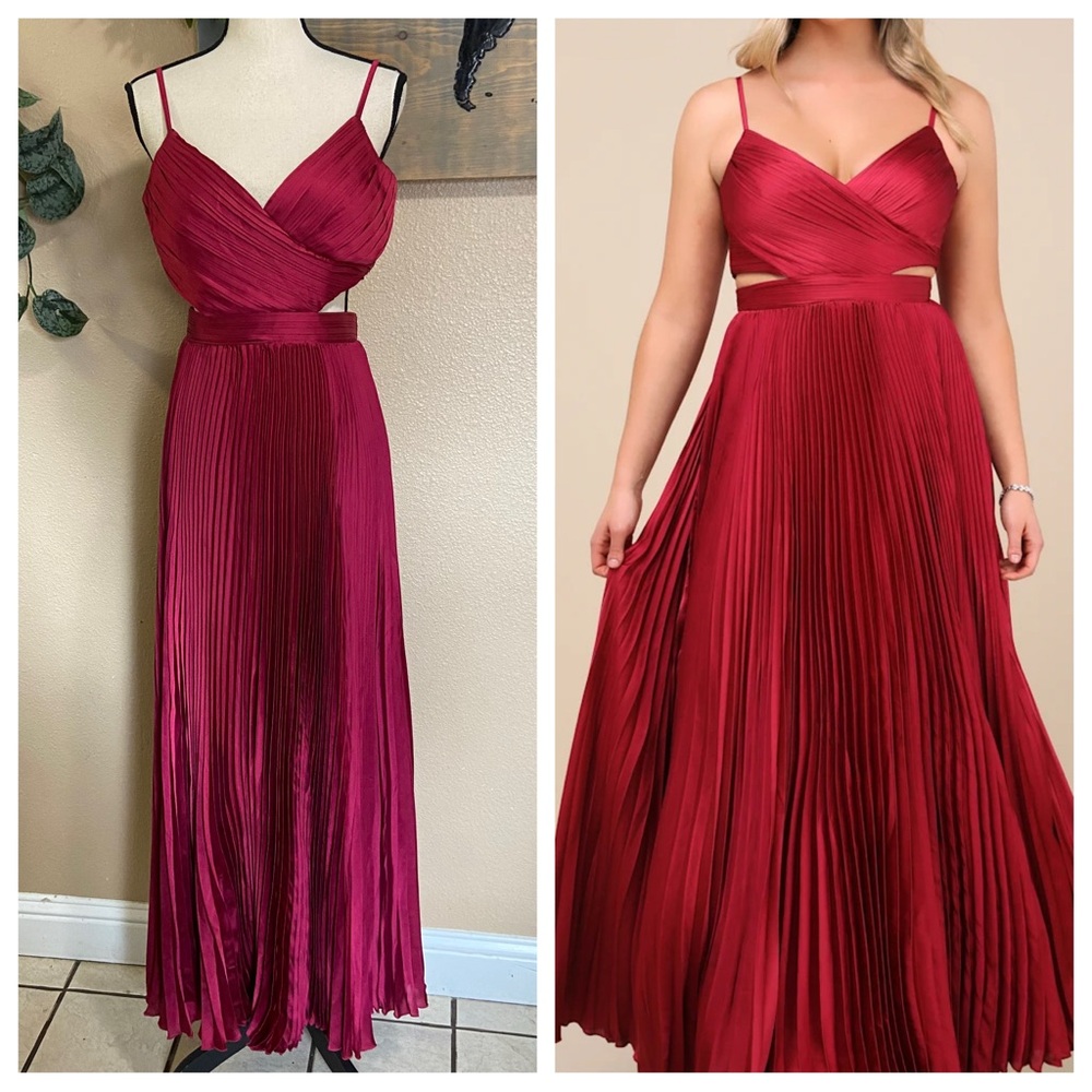 NWOT Lulus Got the Glam Wine Red Pleated Cutout Maxi Dress